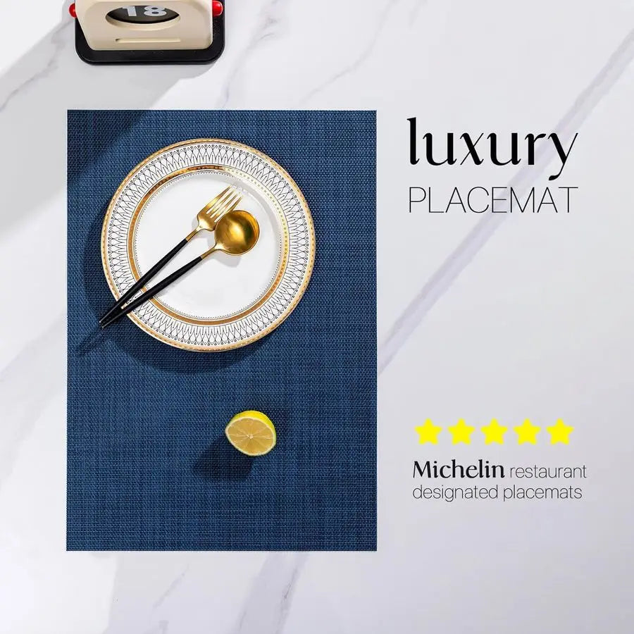 PlaceMats Set of 12 Vinyl Plastic Woven Place Mats for Kitchen Table Indoor Outdoor Washable PlaceMats Wipeable Dining Table Mat