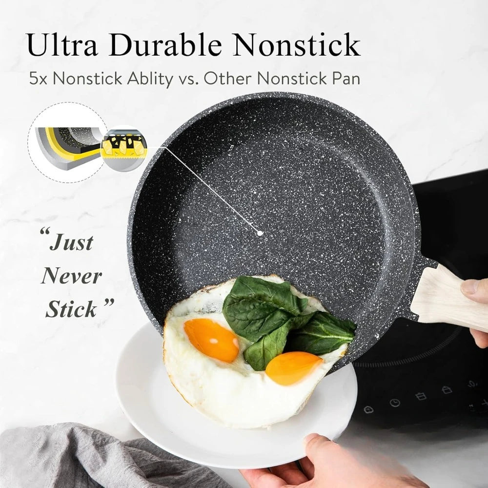 US Shipping 21 Pcs Nonstick Pots and Pans Set Black Granite Cookware Induction Kitchen Cooking Set with Frying Pans Saucepans