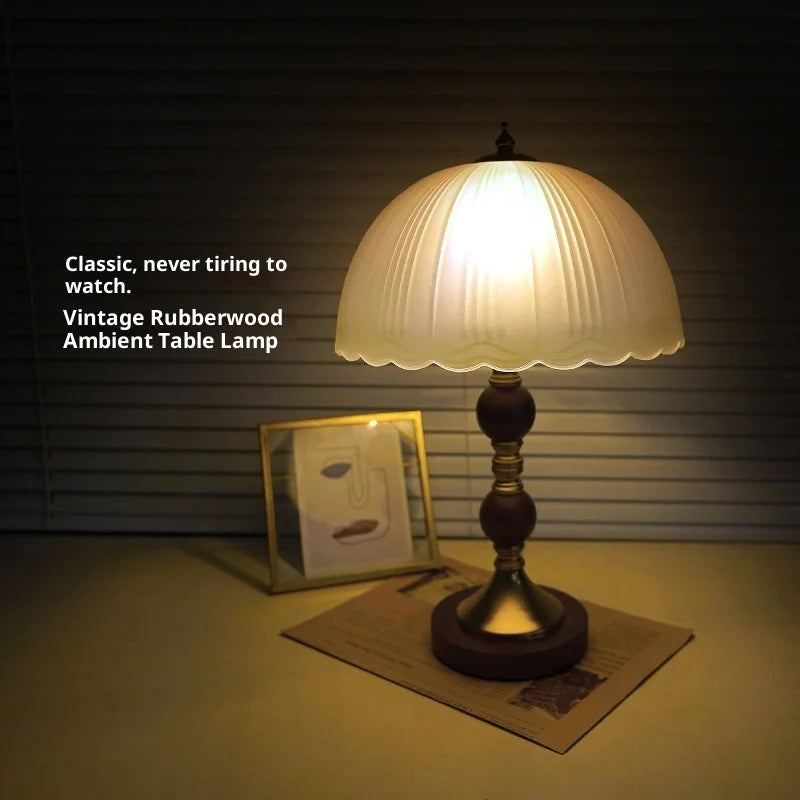 Solid Wood Nordic Table Lamp Bedside Light Luxury High-end Bedroom Decoration Table Lamp Retro Glass Creative Night Lamp B & B
