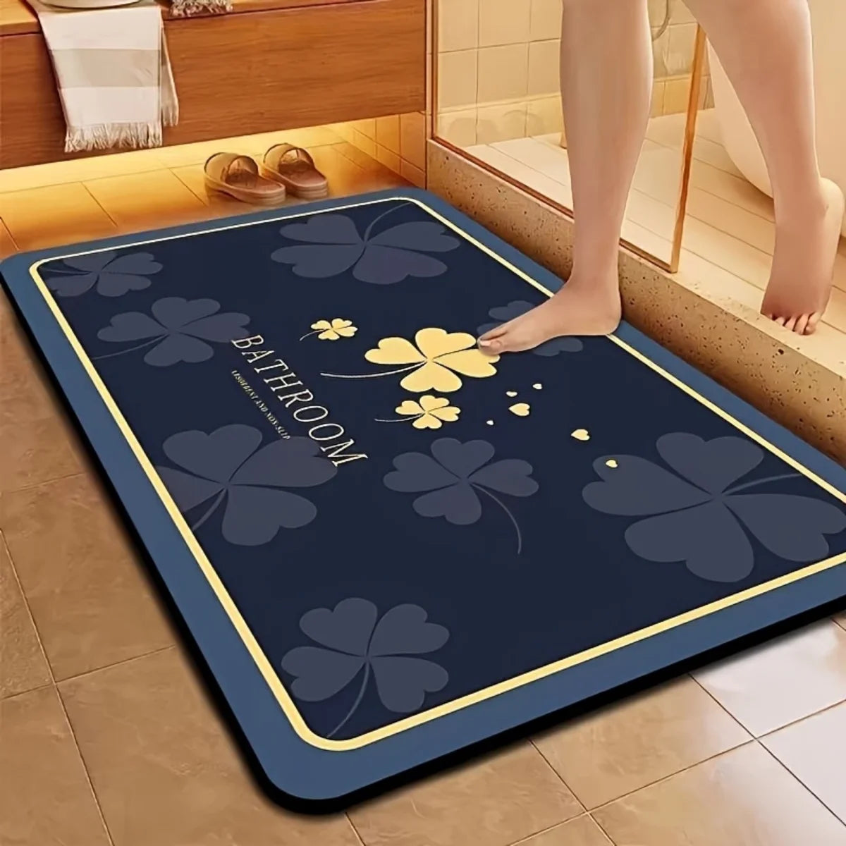 Square Diatom Mud Bathroom Floor Mat, Absorbent Non-Slip Mat with Rubber Bottom, Ideal for Bathroom, Toilet and Home Entryway