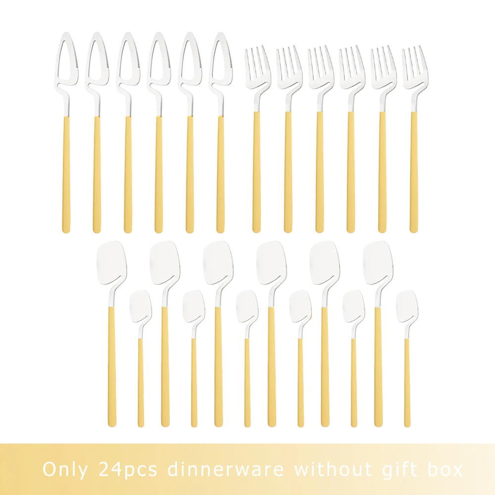 24Pcs Black Dinnerware Set 18/10 Stainless Steel Tableware Set Fork Knife Spoon Cutlery Set Gift Box Flatware Dishwasher Safe