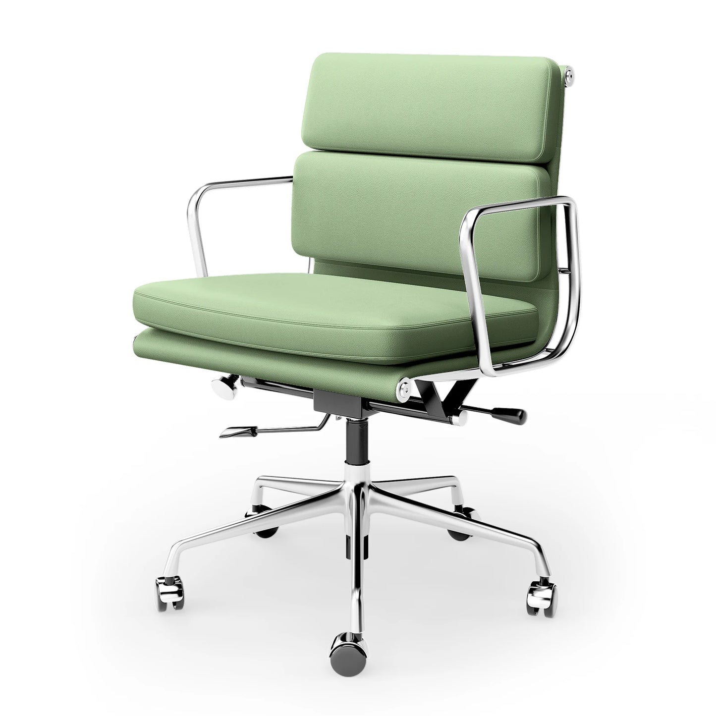 Mid Back White Soft Pad Office Chair Genuine Leather Executive Desk with Lumbar Support Ergonomic Computer Chair