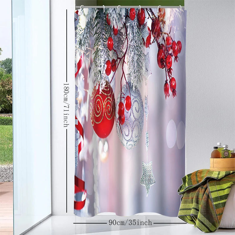 1pc Christmas hanging ball Shower Curtain with Metal Grommets, Polyester Bath Curtain Widow Curtain Bathroom Decor & Accessories