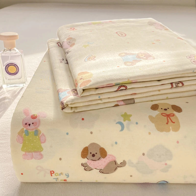 All Season Comfort 100% Cotton Flat Sheet , Soft Breathable Cute Cartoon Print Top Sheet, Wrinkle Resistant Fade Resistant