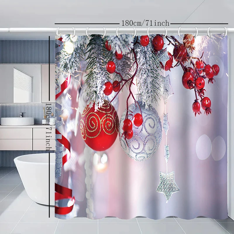 1pc Christmas hanging ball Shower Curtain with Metal Grommets, Polyester Bath Curtain Widow Curtain Bathroom Decor & Accessories