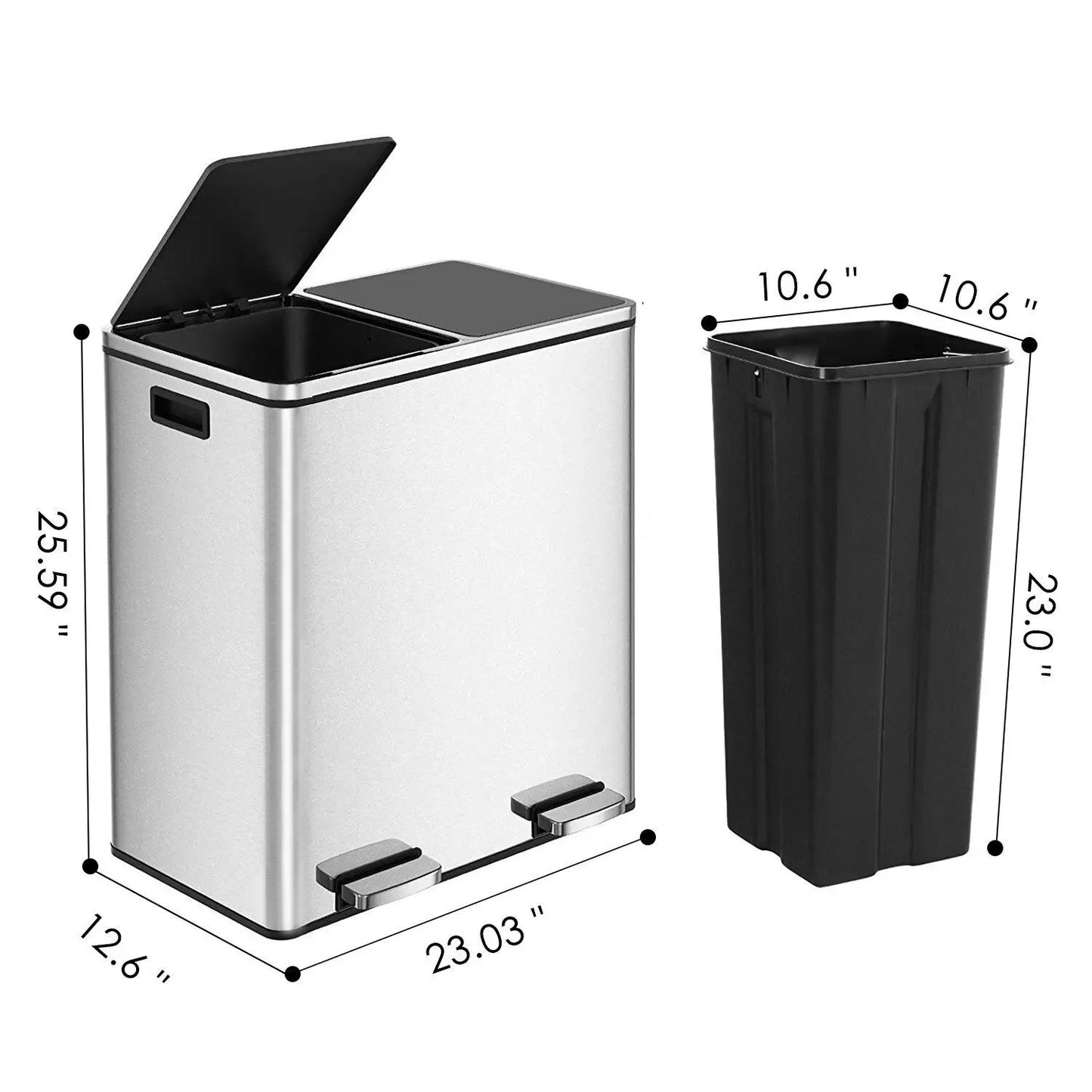 16 Gal (60L) Stainless Steel Kitchen Trash Can Dual Recycling Bin Garbage Can with Lid