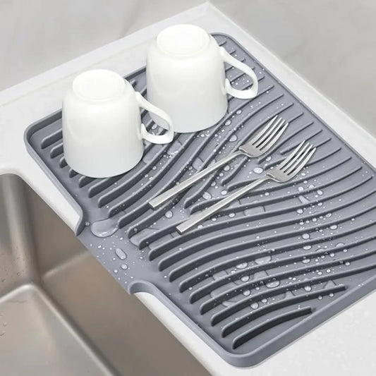 Silicone Dish Drying Mat Heat-Resistant Drain Pad Non-Slip Kitchen Countertop Protector Sink Cabinets Pans Utensils Tableware