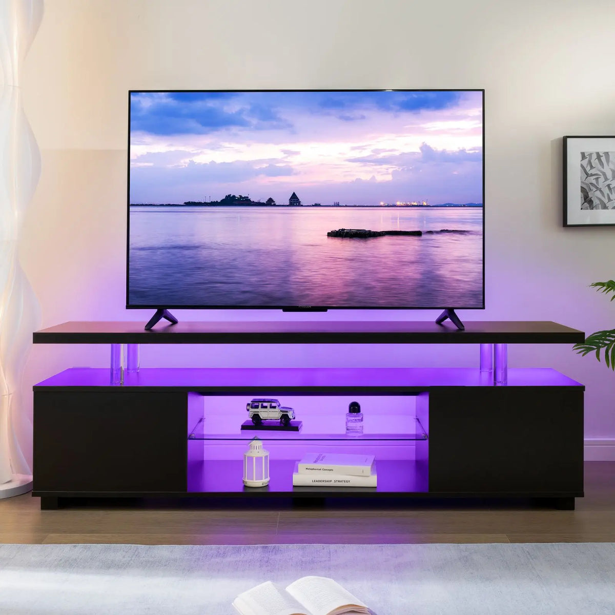 Cubehom TV Entertainment Center LED TV Stand, Gaming Center for 50 inch TV, Modern TV Stand with Storage, TV Console for Gaming