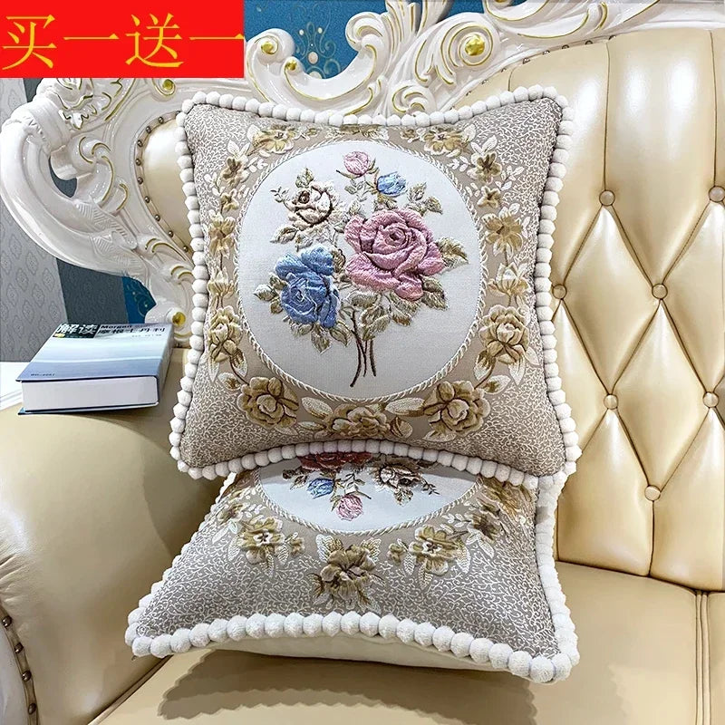 2pcs European Flower Throw Pillow Cover Waist Luxury Sofa Pillowcase Bedhead Backrest Anti Scratch Living Room Cushion Covers