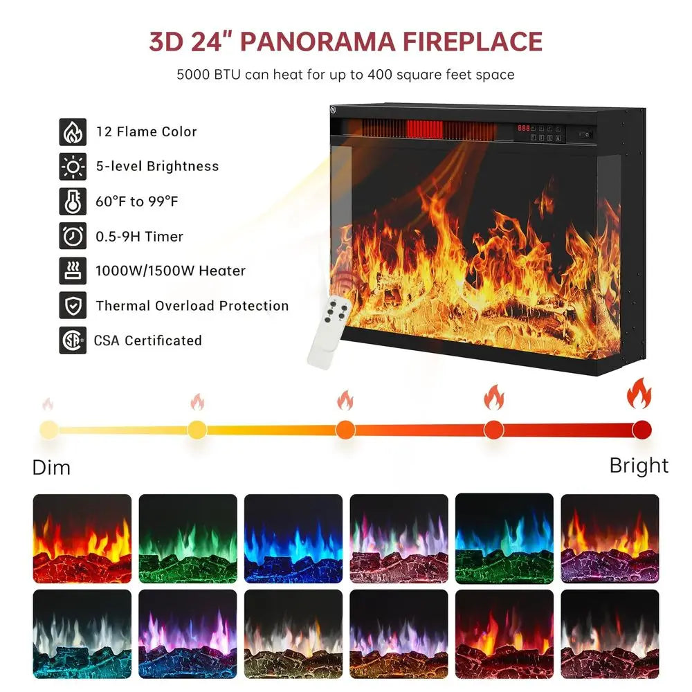 59 Fireplace TV Stand, 3 Sided Glass Media Entertainment Center Console Table for TVs up to 65 with Glass Door Adjustable Flame