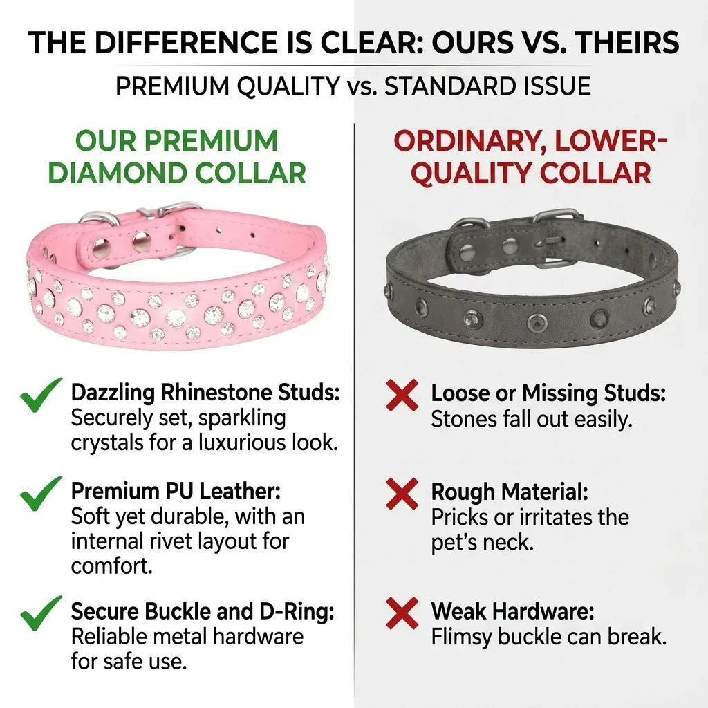 Bling Rhinestone Pet Collar Soft PU Leather Dog Collar Adjustable Neck Strap Pet Supplies for Small Medium Dogs Cats