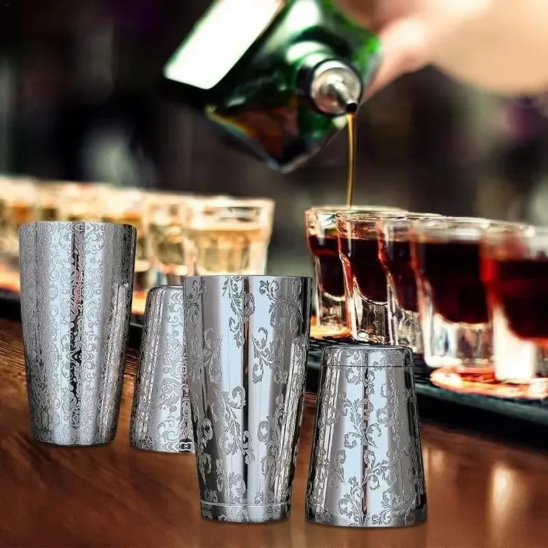 1Pc Boston Cocktail Shaker Creative Engraving Martini Bar Stainless Steel  Mixing Tin Set Party Tools