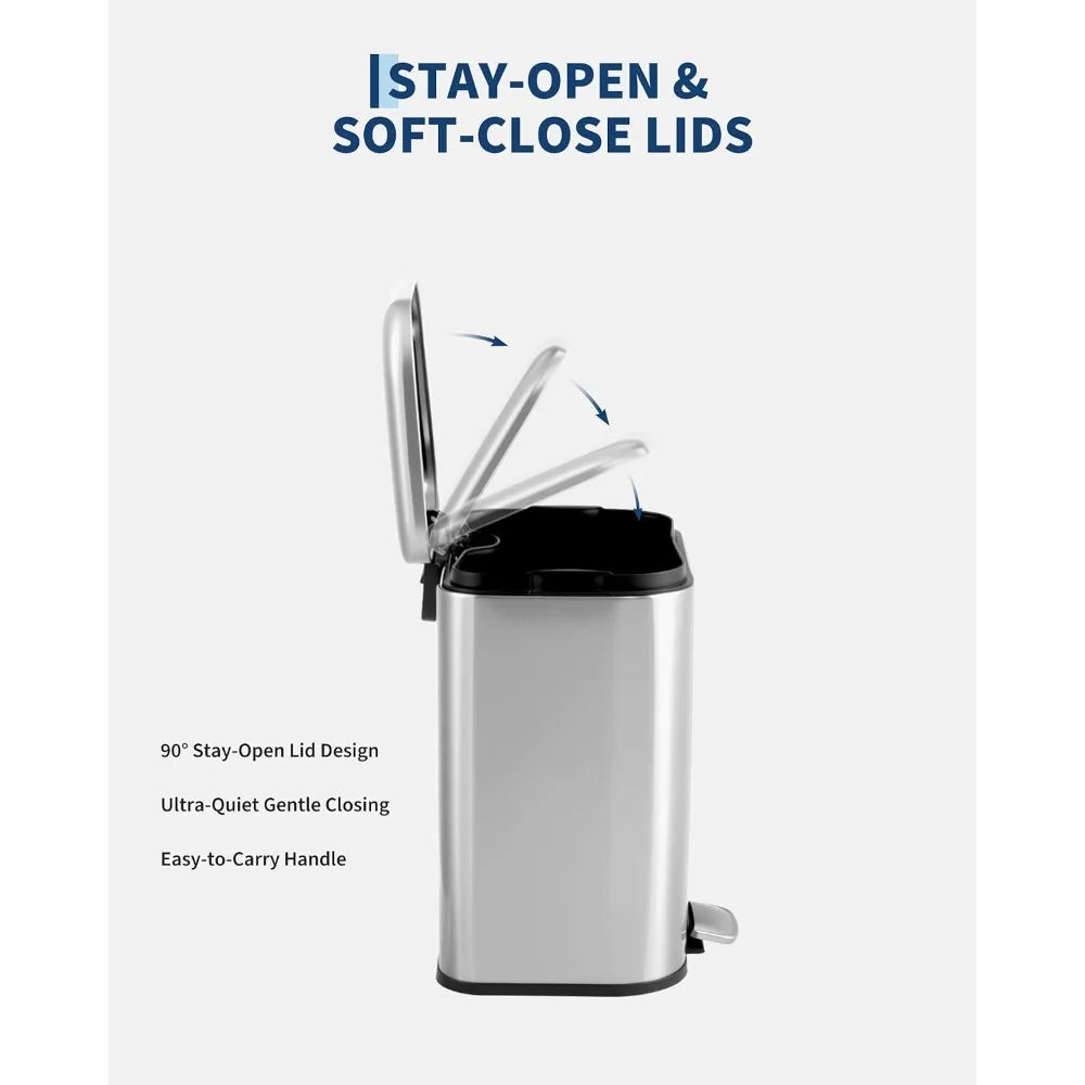 5L Stainless Steel Step Trash Can With Lid And Inner Bucket Silent Close Narrow Bin for Home Kitchen Bathroom Bedroom Kitchen