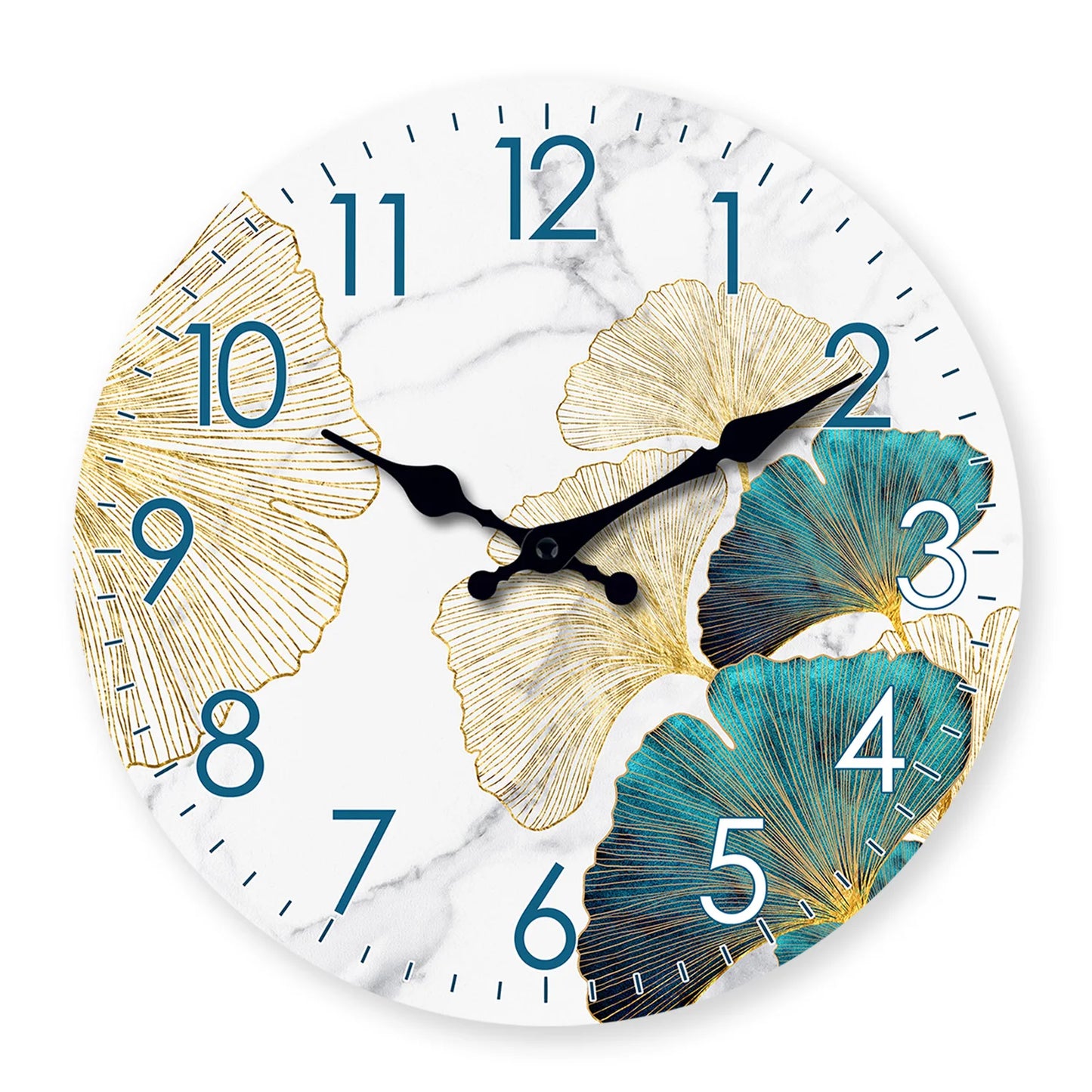 Modern Stylish Ginkgo Leaf Pattern Wooden Wall Clock for Living Room, Bedroom, Kitchen, Home Decoration, Silent Quartz Clock, Holiday Gift, 10 Inches, 12 Inches (No Battery)