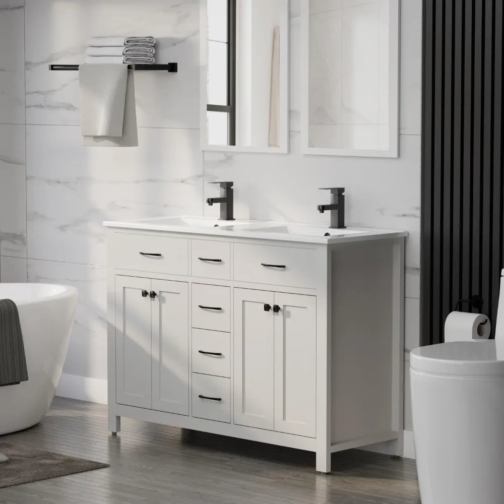 48" Modern Bathroom Vanity and Sink, Painted Bathroom Storage Cabinet with Double Sink, Four Doors and Three, Customized