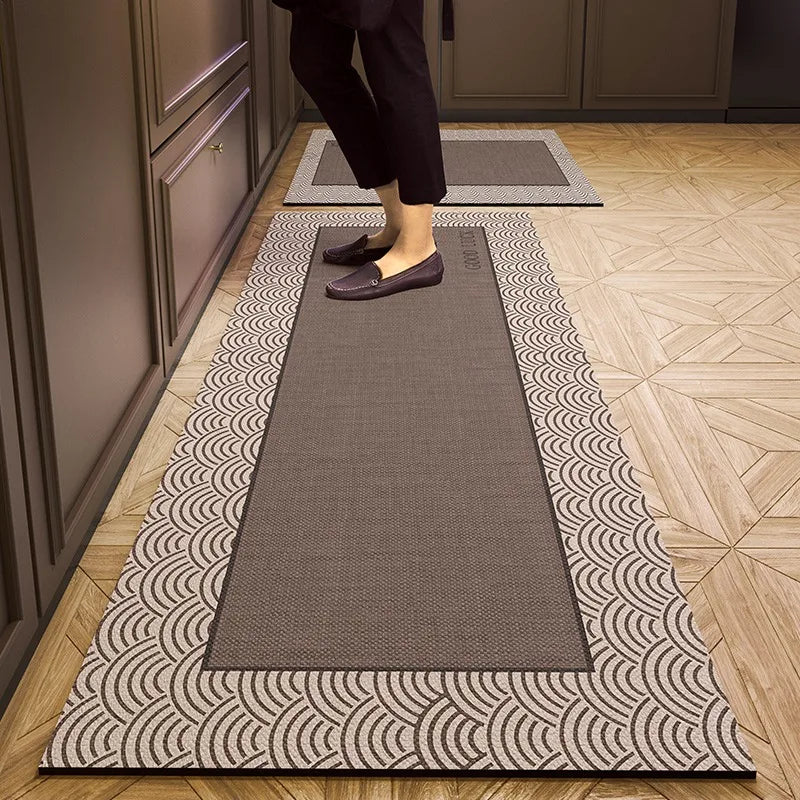 Pvc Kitchen Floor Mat Retro Style Non-slip Oil-proof Carpet Leather Waterproof Foot Mats Long Strip Home Decoration Rug