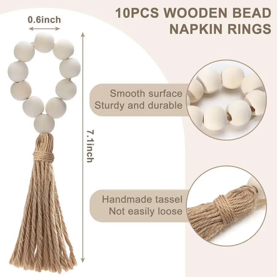 Woven Placemats Set of 10 with Wooden Napkin Rings, Round Charger Plates, Natural Rattan Dinner Place Mats for Dining Table Dec
