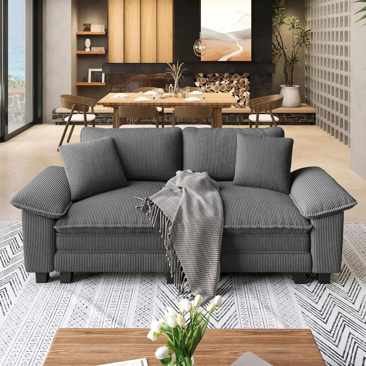Modular Loveseat Cloud Sofa, 87.5'' Oversized Chenille Sectional Couch with Wider Armrest and Pillow, 2 Seat, Customized