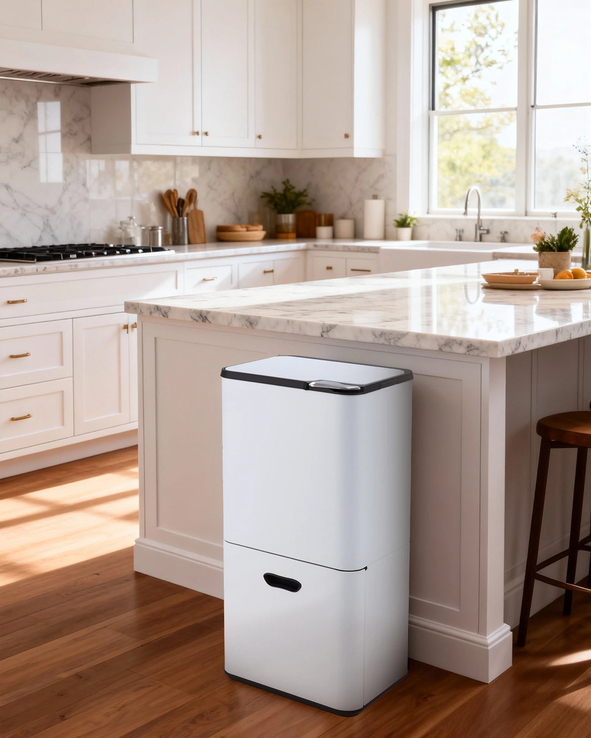 16 Gal Dual Trash Can for Kitchen with Compost Bin, 2 Compartment (33L + 28L) Stainless Steel Recycling Bin Combo, Garbage Can with Removable Inner Buckets for Home Office