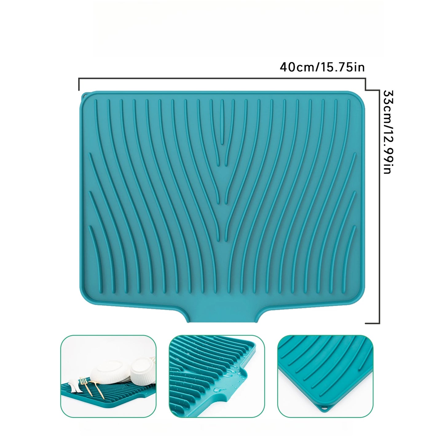 Silicone Dish Drying Mat Heat-Resistant Drain Pad Non-Slip Kitchen Countertop Protector Sink Cabinets Pans Utensils Tableware