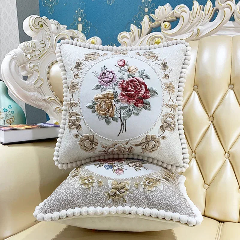 2pcs European Flower Throw Pillow Cover Waist Luxury Sofa Pillowcase Bedhead Backrest Anti Scratch Living Room Cushion Covers