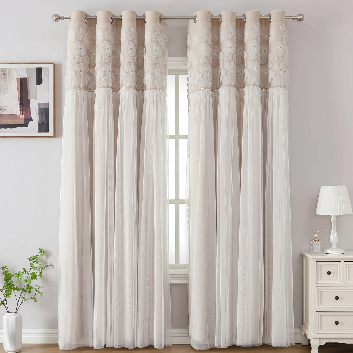 Korean-style Lace Curtain Finished Product Full Blackout Curtain Cloth Living Room Bedroom Solid Color Floating Window Curtain