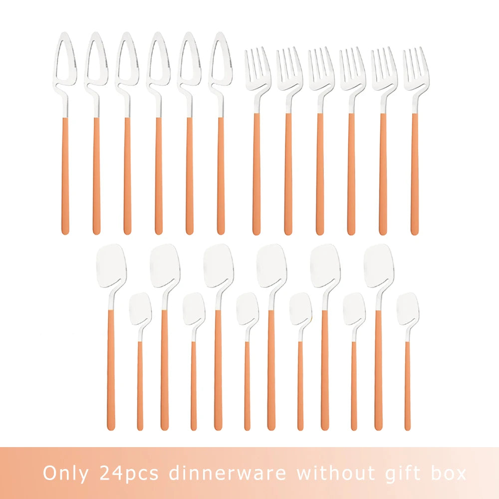 24Pcs Black Dinnerware Set 18/10 Stainless Steel Tableware Set Fork Knife Spoon Cutlery Set Gift Box Flatware Dishwasher Safe