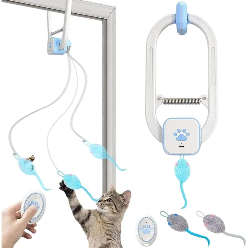 Self-Playing Cat Toy， Automatic Retractable Door Hanging Teaser for Indoor Cats， Boredom Buster Exercise Toy