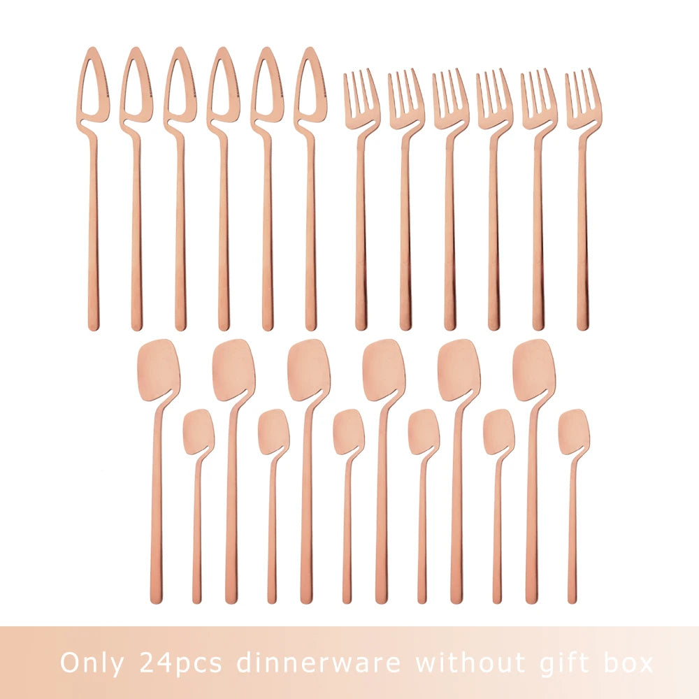 24Pcs Black Dinnerware Set 18/10 Stainless Steel Tableware Set Fork Knife Spoon Cutlery Set Gift Box Flatware Dishwasher Safe