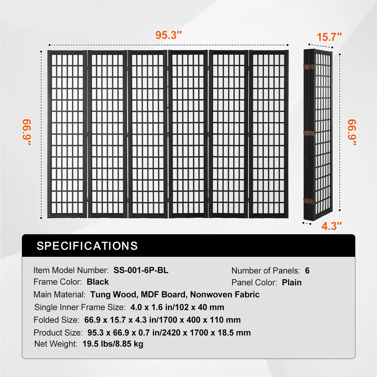 SucceBuy 3/4/6 Panel Wood Folding Privacy Screen Portable Decoration Screens for Room Separation Home Office Restaurant&Bedroom