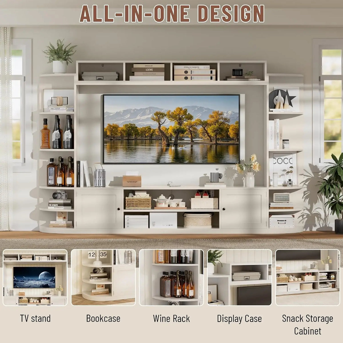 94" Entertainment Center with Bookshelves for TVs up to 70" (White), Customized