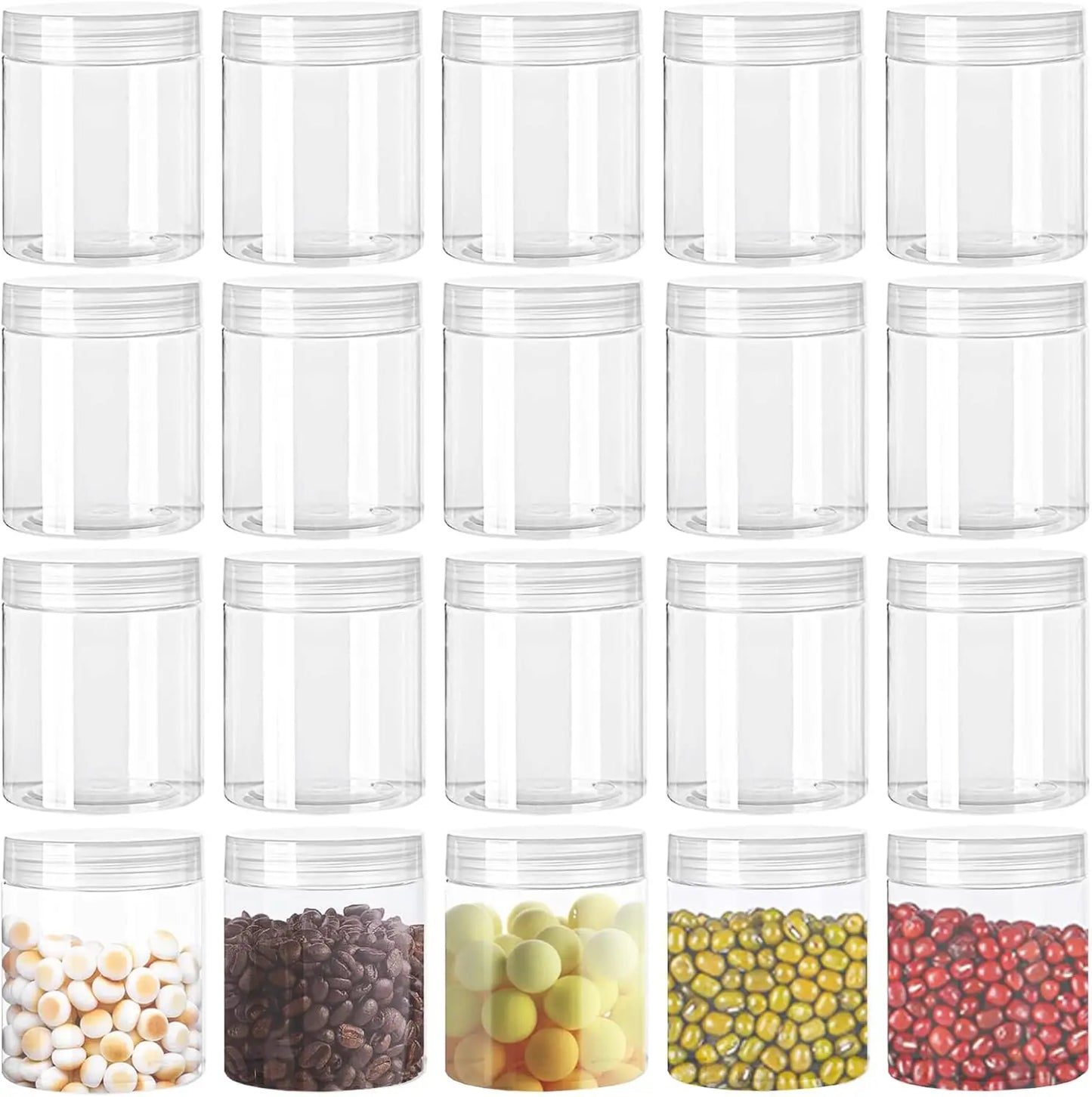 20 Pack 4oz Clear Plastic Jars with Lids,115ml Wide-Mouth Storage Containers for Candy,Beads,Lotion,Food
