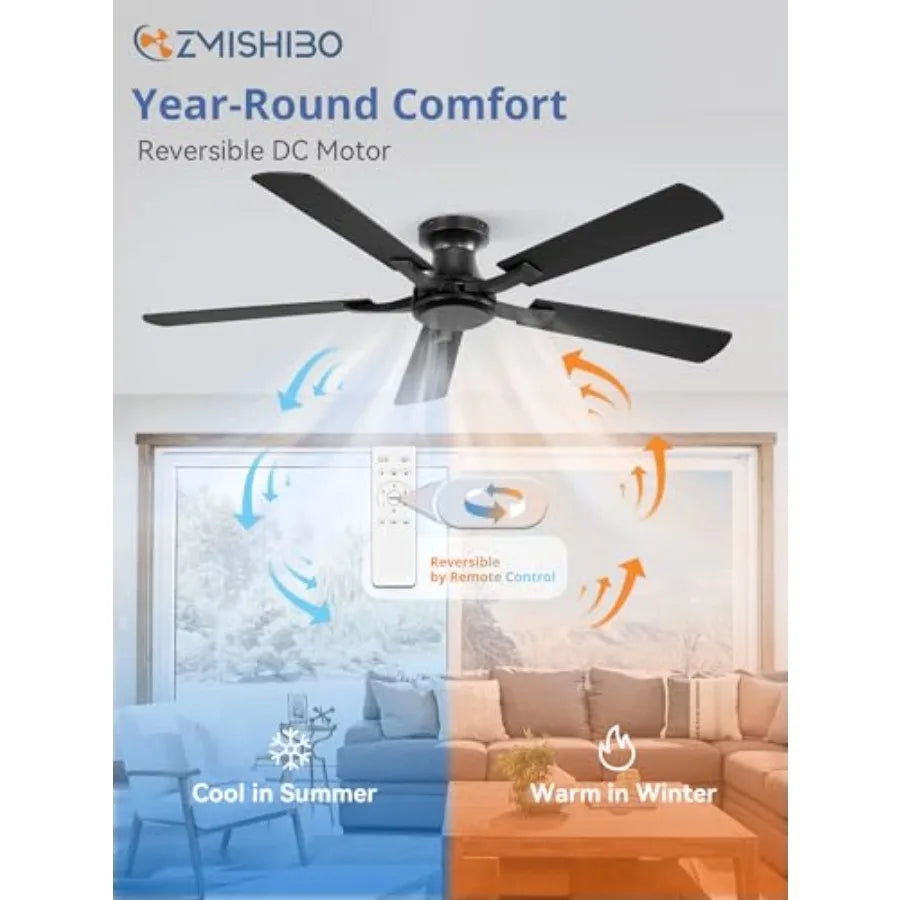 Ceiling Fan No Light, Flush Mount Low Profile, Modern Ceiling Fan Without Light, Remote Control and Quiet DC Motor, for doorand