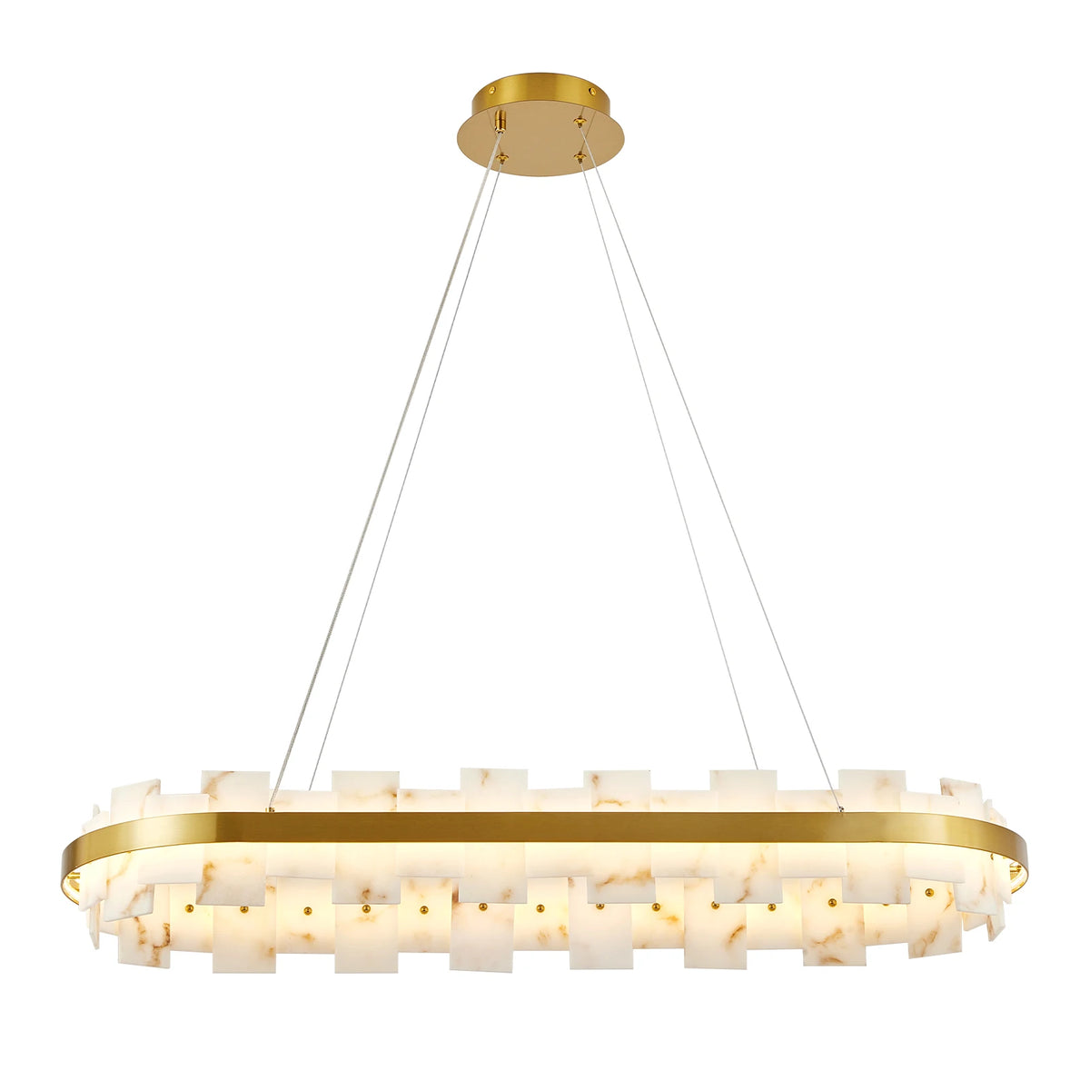 ARLGSITE 37.4" Modern Alabaster Chandelier, Adjustable Oval Stone Pendant Light for Dining Room, Bedroom & Kitchen Island