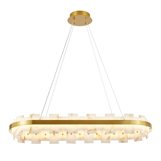 ARLGSITE 37.4" Modern Alabaster Chandelier, Adjustable Oval Stone Pendant Light for Dining Room, Bedroom & Kitchen Island