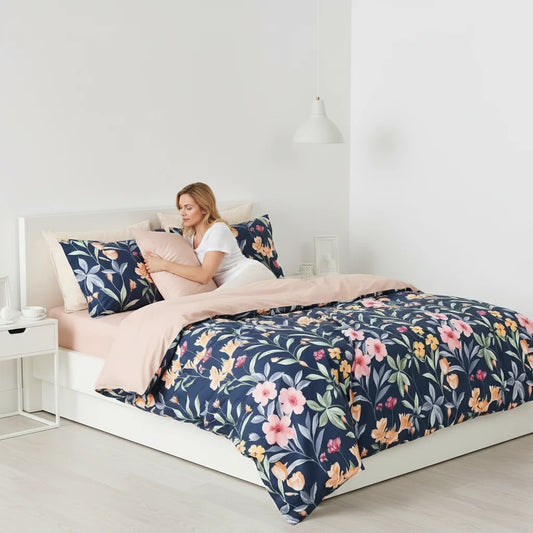 Floral Queen Duvet Cover, 100% Cotton 3pcs Floral Bedding Sets With Zipper Closure Vintage Style Garden Floral Comforter Cover, Soft Breathable, Lightweight