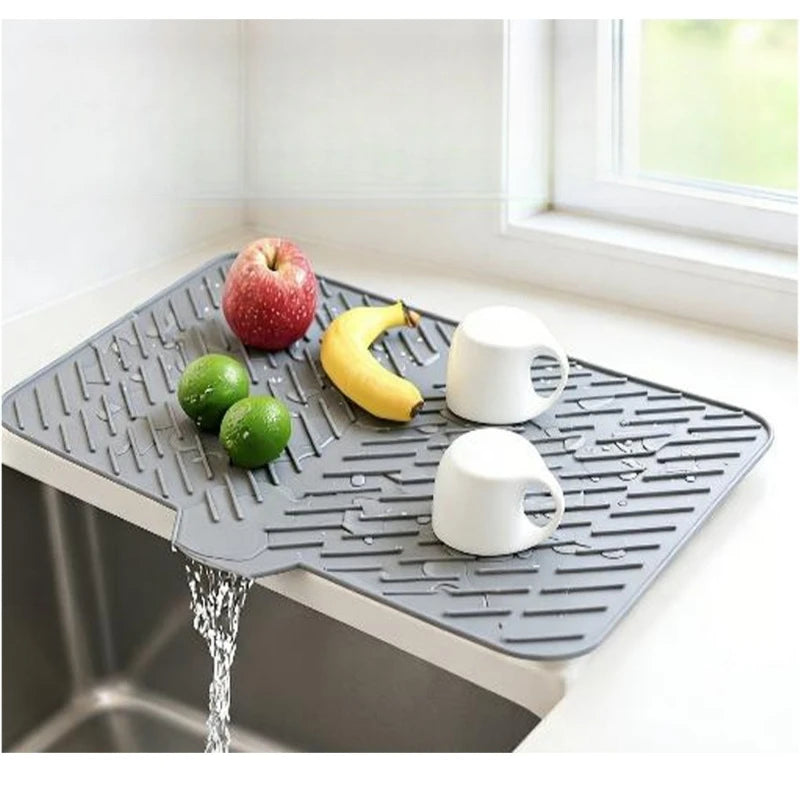 Silicone Drain Mat Sink Countertop Tableware High Temperature Resistance Heat Insulation Diversion Kitchen Drain Mat Placemat