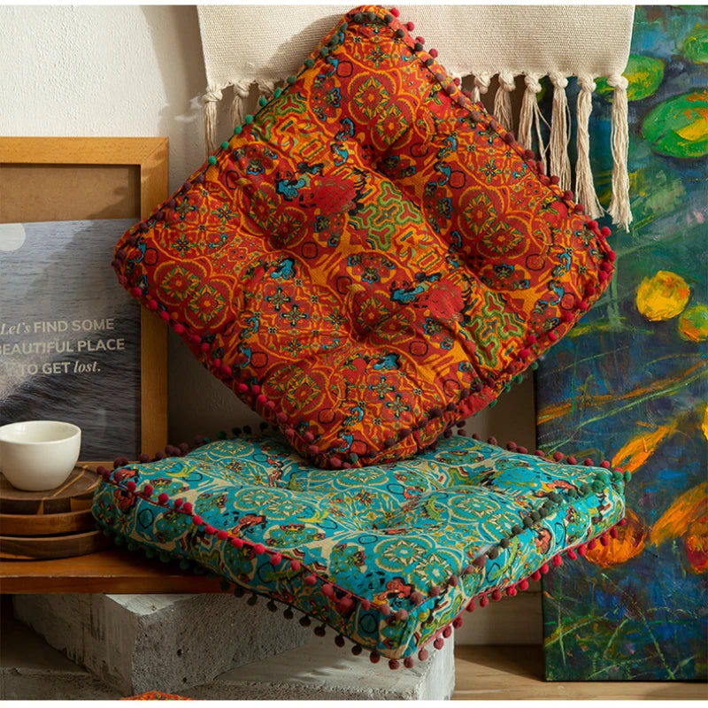 Bohemian Style Thickened Cotton Linen Cushion for Ground Lazy People with Moroccan Window Tatami Mat Pillow Puff Cushion