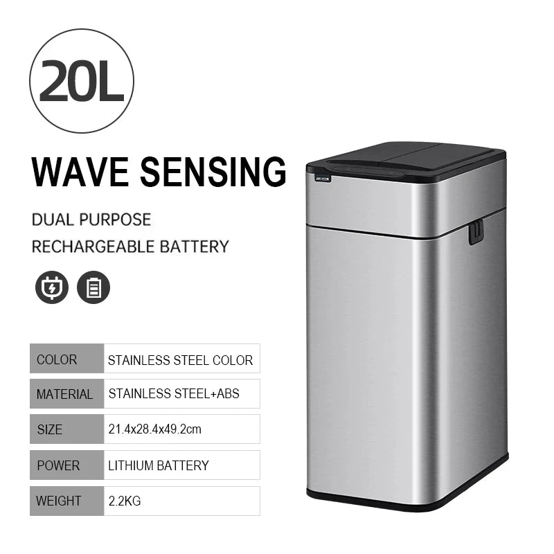 Smart Trash Can 20 30 40 50 60 Liters Wastebasket Large Kitchen Garbage Cube Home Automatic Stainless Steel Garbage Bin Dustbin