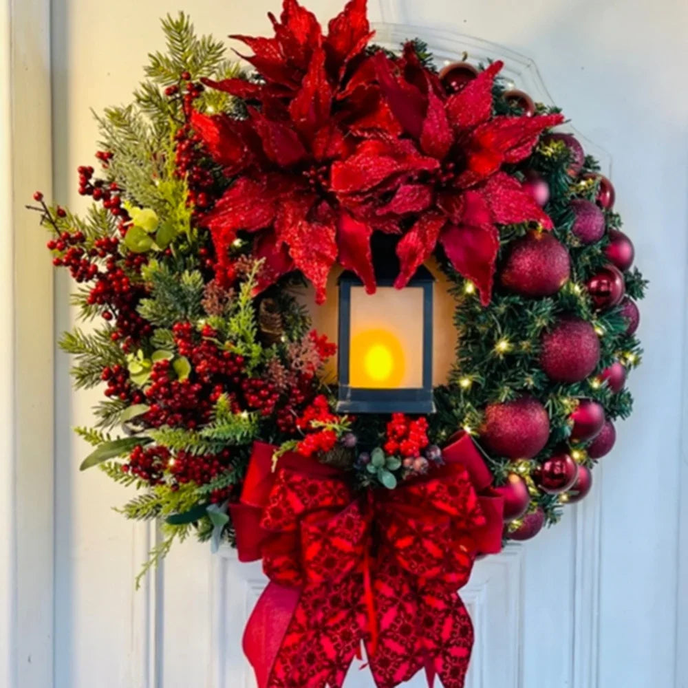 Hot sale Red Christmas Wreath Jesus Sacred Wreath Home Door Hanging Artificial Garland Christmas Home Decoration Party Supplies