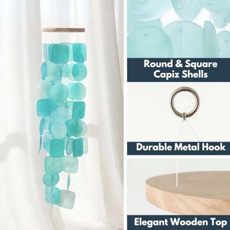 Capiz Shells Wind Chimes Patio Decor Garden Decor. Wind Chimes for Outdoors Unique Birthday Gifts for Women Ideas Turquoise
