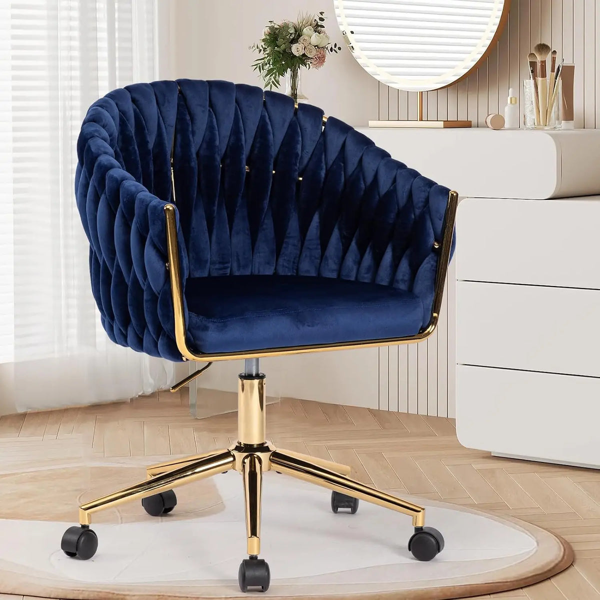 Cute Fabric Rolling Chair Vanity Office Desk Chair with Back Wheel Pink, Customized