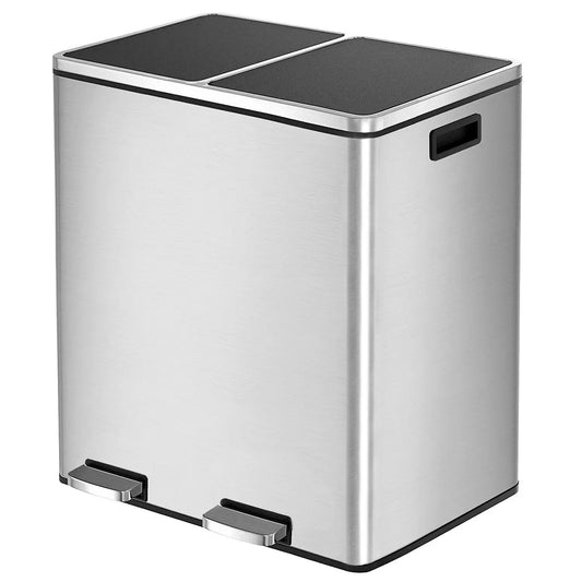 16 Gal (60L) Stainless Steel Kitchen Trash Can Dual Recycling Bin Garbage Can with Lid