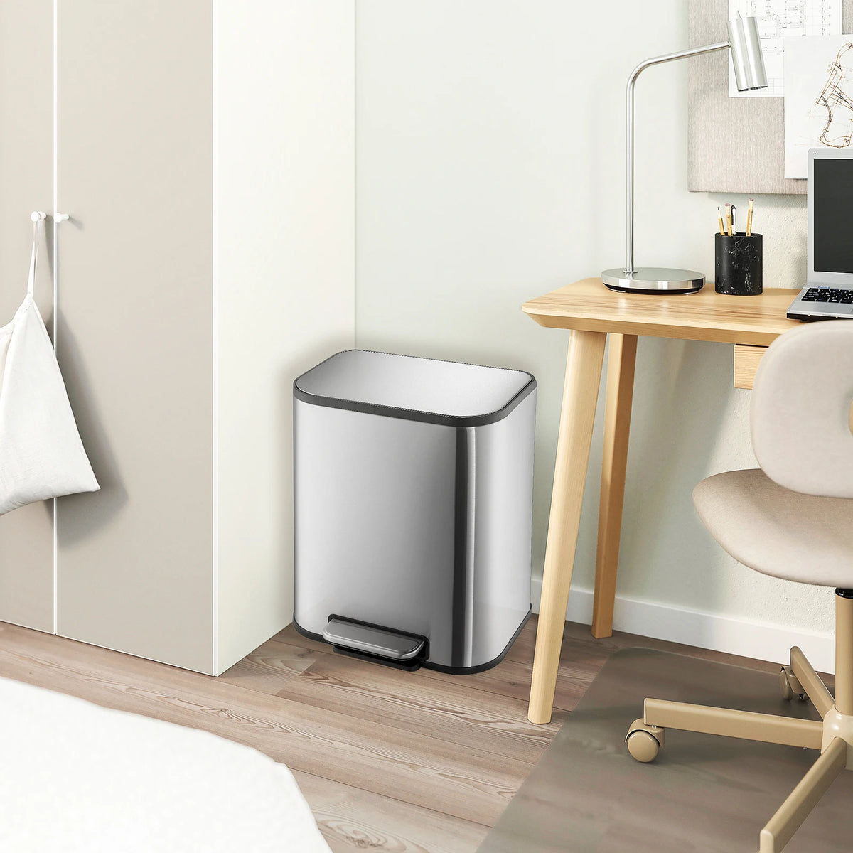 20/50L Stainless Steel Kitchen Trash Can Soft-Close Lid - Removable Inner Bucket  Hands-Free Step Pedal,Rectangular Wastebasket for Kitchen, Office, Bathroom, Bedroom