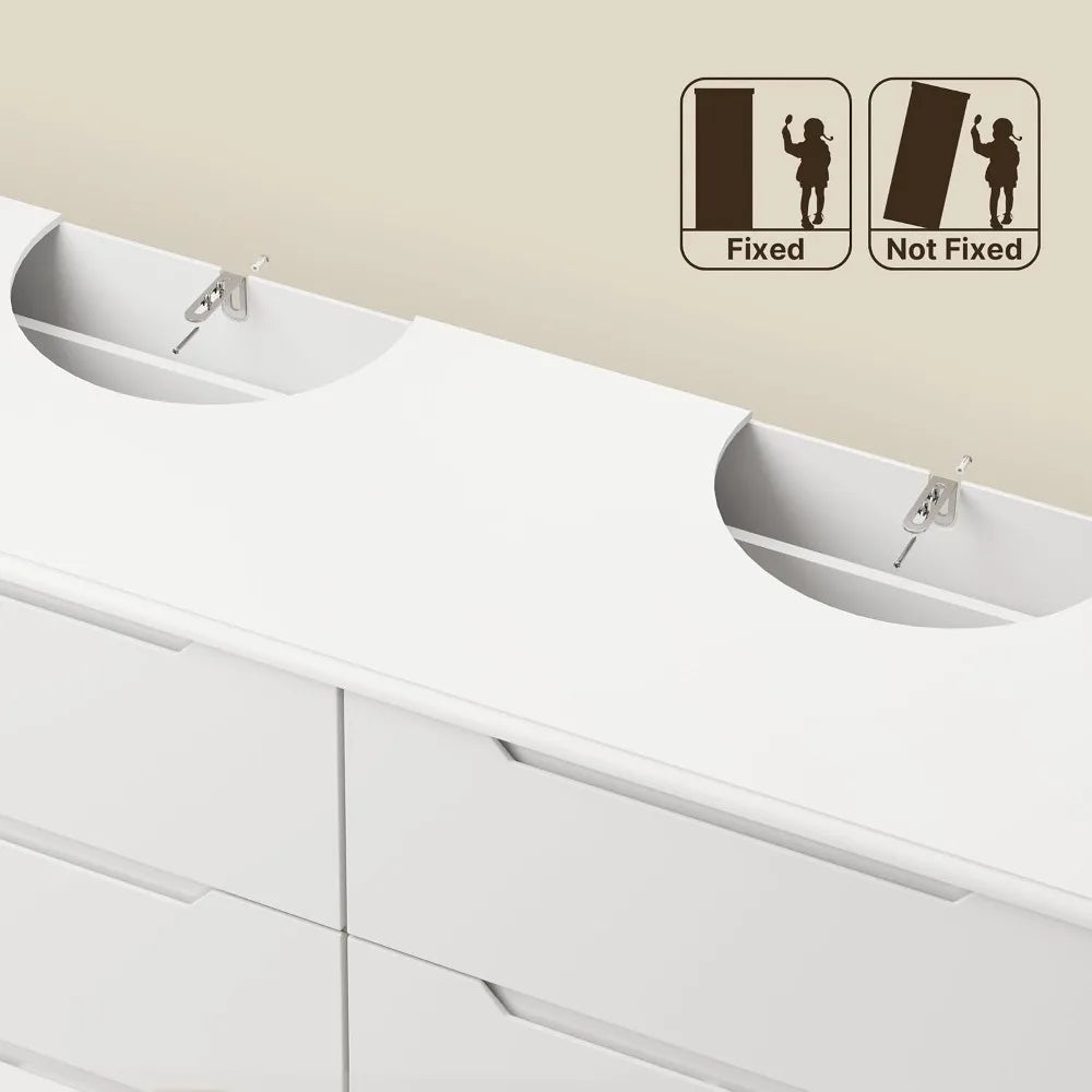 6-Drawer Wooden Double Dresser with Anti-Tip Design for Bedroom, Living Room Storage Organizer
