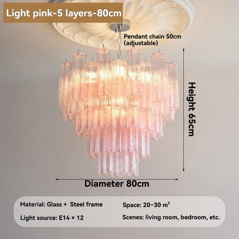 Round Murano Glass Chandelier Crystal Tube LED Ceiling Light for Living Room Dining Room Bedroom Luxury Modern Home Decor Lamp