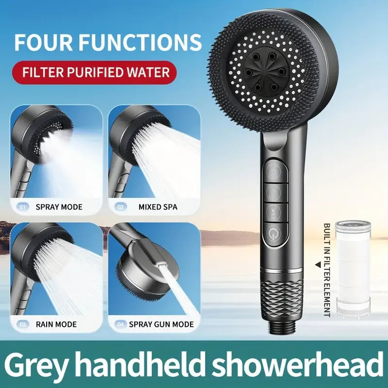 Four-speed Adjustment Shower Booster Shower Head Bathroom Household Water Heater Bath Handheld Shower Head Bracket Set