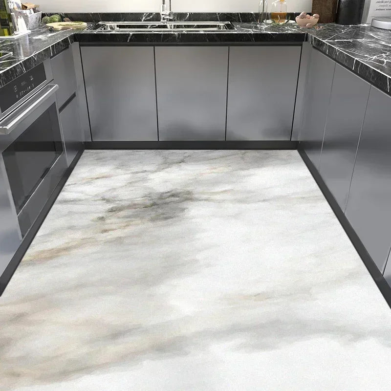 Kitchen Floor Mat Large Pvc Leather Waterproof Carpet Anti-slip Oil-proof Foot Mats Imitation Marble Rug Home Decoration Rugs