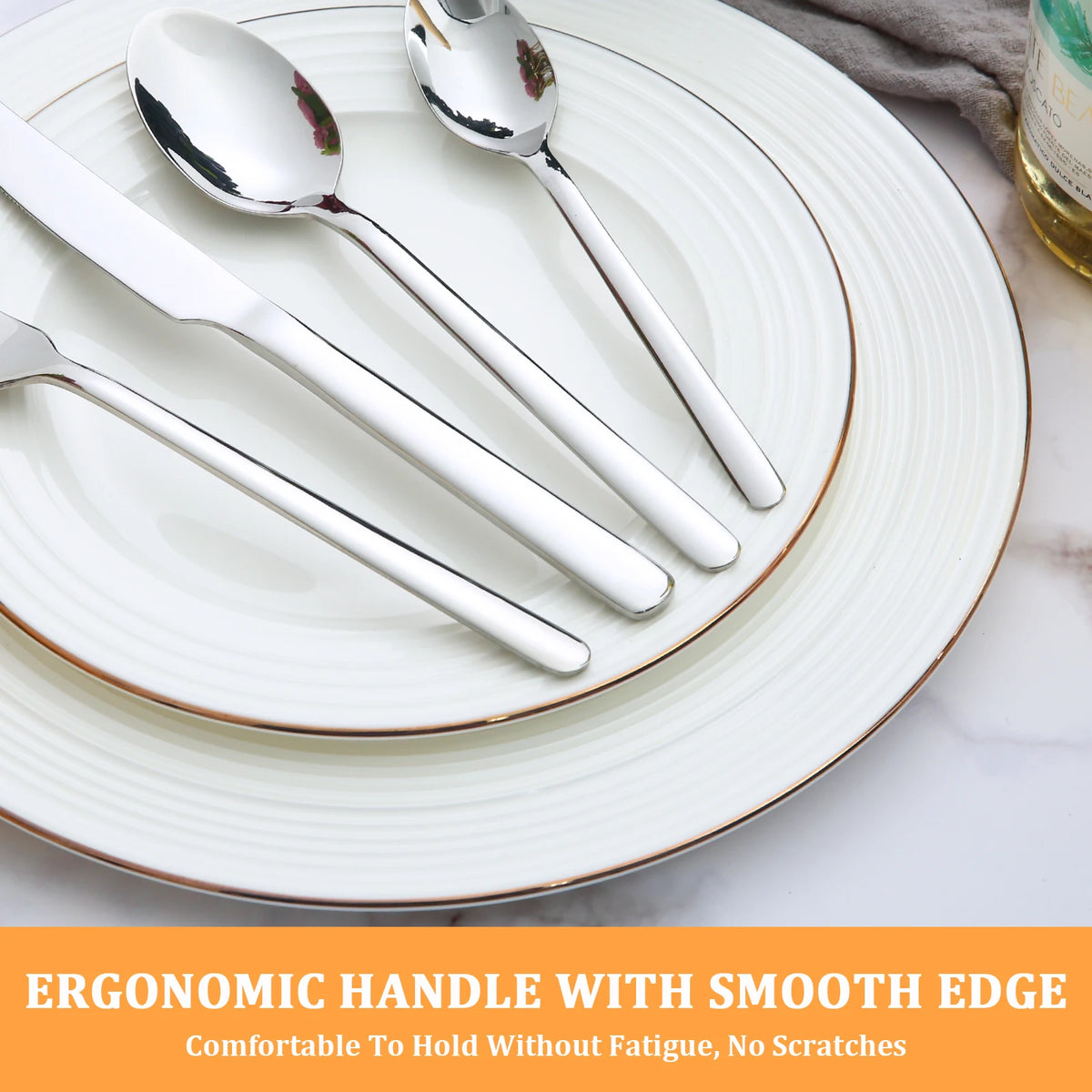 HANSMART 24Pcs Stainless Steel Flatware Set Service for 6 Mirror Polished Knife Fork Spoon Durable Tableware for Home Restaurant Catering