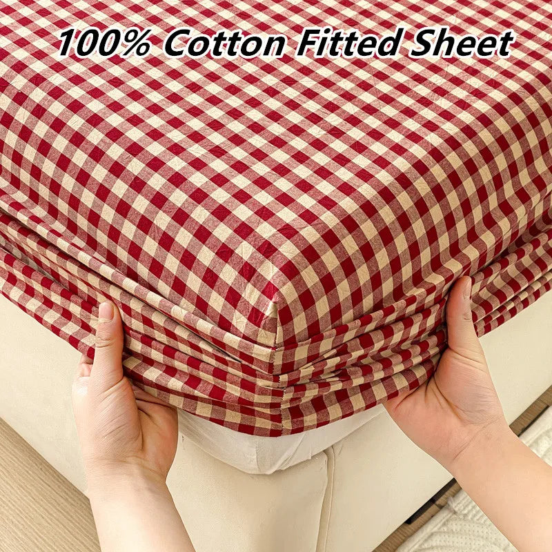 Pure Cotton Fitted Sheet Adults Kids Room Bedsheets Single/Twin/Queen/King Size Bed Cover Soft Mattress Protector